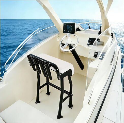 HECASA 29" Leaning Post Seat Compatible With Universal Most Fishing, Center Console, Bay Boats Parts Boat Bench Seat W/4 Rod Holders Aluminium+Plastic Powder Coated Black in Saudi Arabia