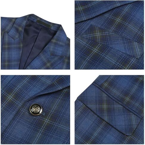 Iynnijoy Mens Double Breasted Plaid Suit Slim Fit 2-Piece Formal Jacket Tux Pants for Prom Wedding Party in Kuwait