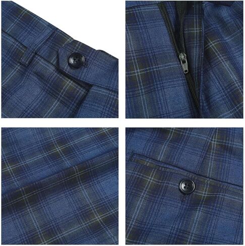 Iynnijoy Mens Double Breasted Plaid Suit Slim Fit 2-Piece Formal Jacket Tux Pants for Prom Wedding Party in Kuwait