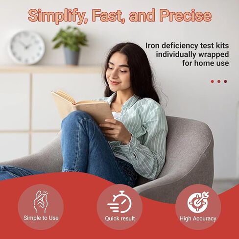 مجموعة اختبار نقص الحديد للاستخدام المنزلي [عبوة واحدة] - اختبار الفريتين السريع والدقيق للبالغين والأطفال والرجال والنساء | فحص فقر الدم في المنزل بدقة 99.5% in Kuwait
