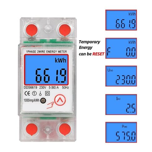 Din Rail LCD Digital Backlight Single Phase Energy Meter Kwh Power Consumption Meter Wattmeter Electronic Ac 220v 80a Reset Zero in Kuwait
