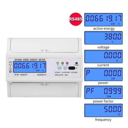 Din Rail Electric Three Phase Energy Meter Rs485 Kwh Consumption Power Voltage Current Wattmeter Monitor Modbus Rtu 380v 400v in Saudi Arabia
