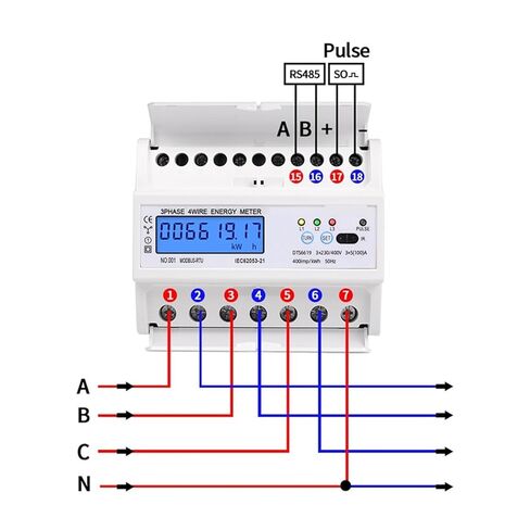 Din Rail Electric Three Phase Energy Meter Rs485 Kwh Consumption Power Voltage Current Wattmeter Monitor Modbus Rtu 380v 400v in Saudi Arabia