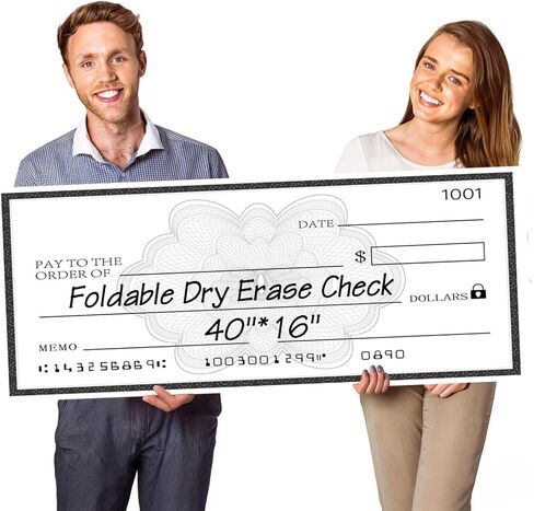 Giant Dry Erase Check - 40" x 16", Reusable Oversized Check for Presentation, Large Fake Check for Family Humor, Award Ceremonies, Charitable Donations, Various Ceremonies and Events in Saudi Arabia