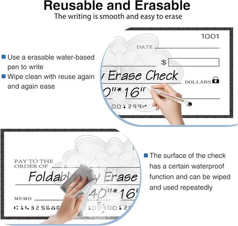 Giant Dry Erase Check - 40" x 16", Reusable Oversized Check for Presentation, Large Fake Check for Family Humor, Award Ceremonies, Charitable Donations, Various Ceremonies and Events in Saudi Arabia