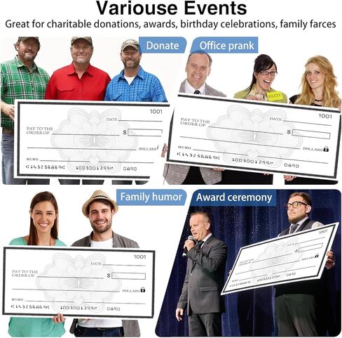 Giant Dry Erase Check - 40" x 16", Reusable Oversized Check for Presentation, Large Fake Check for Family Humor, Award Ceremonies, Charitable Donations, Various Ceremonies and Events in Saudi Arabia