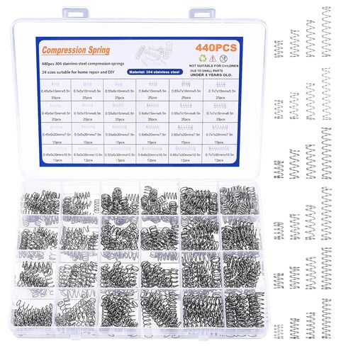 440 Pcs Compression Spring Kit, Stainless Steel Compression Springs Assortment Kit, Small Springs Assortment, Torsion Spring Assorted for Shop Car Home Repairs(24 Sizes) in Kuwait