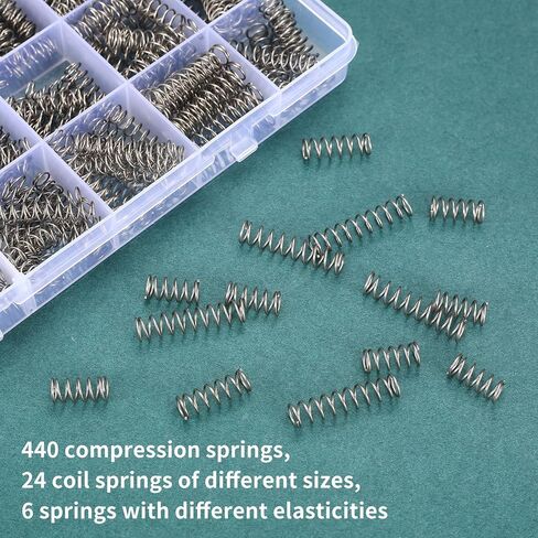 440 Pcs Compression Spring Kit, Stainless Steel Compression Springs Assortment Kit, Small Springs Assortment, Torsion Spring Assorted for Shop Car Home Repairs(24 Sizes) in Kuwait