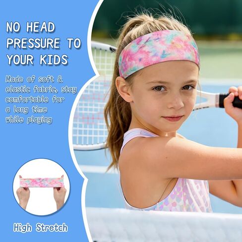 Kids Sports Headbands for Girls Boys, Moisture Wicking Elastic Cooling Sweatbands, Non-Slip Lightweight Stretchy Hairbands for Soccer, Running, Basketball, Tennis in Saudi Arabia