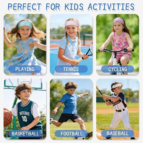 Kids Sports Headbands for Girls Boys, Moisture Wicking Elastic Cooling Sweatbands, Non-Slip Lightweight Stretchy Hairbands for Soccer, Running, Basketball, Tennis in Saudi Arabia
