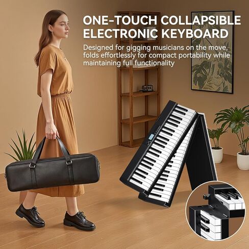 Portable Piano Keyboard 88 key: Upgraded Foldable Piano Keyboard 88 Key Full Size Semi Weighted Keyboard Support MIDI Bluetooth Foldable Keyboard Piano with Sustain Pedal Piano Bag Gift for Beginner in Kuwait