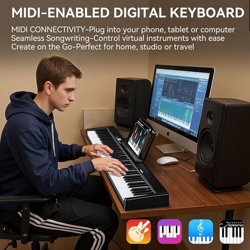Portable Piano Keyboard 88 key: Upgraded Foldable Piano Keyboard 88 Key Full Size Semi Weighted Keyboard Support MIDI Bluetooth Foldable Keyboard Piano with Sustain Pedal Piano Bag Gift for Beginner in Kuwait