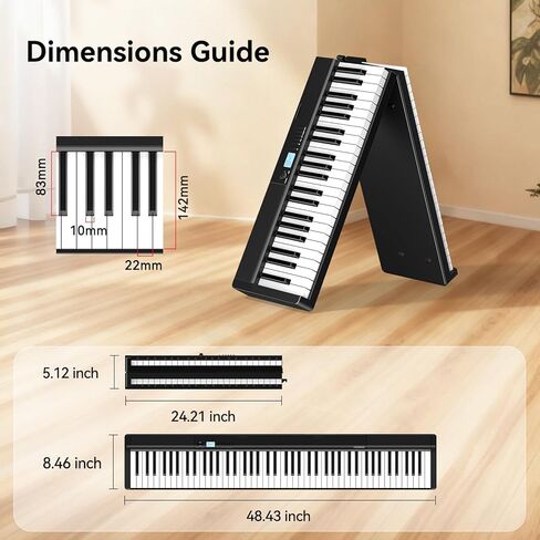 Portable Piano Keyboard 88 key: Upgraded Foldable Piano Keyboard 88 Key Full Size Semi Weighted Keyboard Support MIDI Bluetooth Foldable Keyboard Piano with Sustain Pedal Piano Bag Gift for Beginner in Kuwait