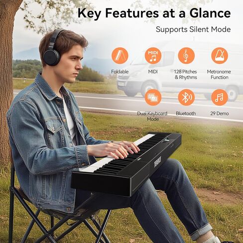 Portable Piano Keyboard 88 key: Upgraded Foldable Piano Keyboard 88 Key Full Size Semi Weighted Keyboard Support MIDI Bluetooth Foldable Keyboard Piano with Sustain Pedal Piano Bag Gift for Beginner in Kuwait