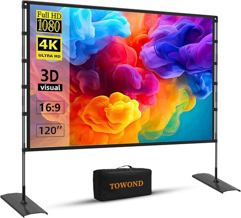 TOWOND Projector Screen and Stand 120 inch Outdoor Projector Screen | Portable Movie Screen, 16:9 4K Front Rear Projection Screen, with Carry Bag, Wrinkle-Free Design, for Home Backyard Theater in Saudi Arabia