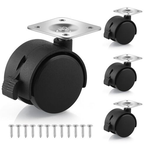 1.5" Small Nylon Plastic Plate Caster Wheels with Brake, Swivel Furniture Wheels, 50 lbs Load Capacity per Wheel, 4 Pcs in Saudi Arabia