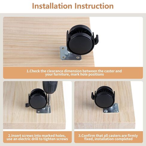 1.5" Small Nylon Plastic Plate Caster Wheels with Brake, Swivel Furniture Wheels, 50 lbs Load Capacity per Wheel, 4 Pcs in Saudi Arabia