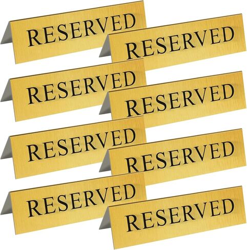 8-Pack Gold Metal Reserved Table Signs Double Sided for Wedding, Restaurant, Seating Reservation, Party Tables (6x1.6 in) in Saudi Arabia