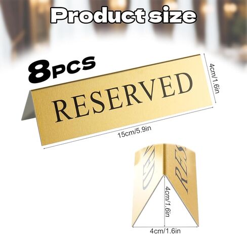 8-Pack Gold Metal Reserved Table Signs Double Sided for Wedding, Restaurant, Seating Reservation, Party Tables (6x1.6 in) in Saudi Arabia
