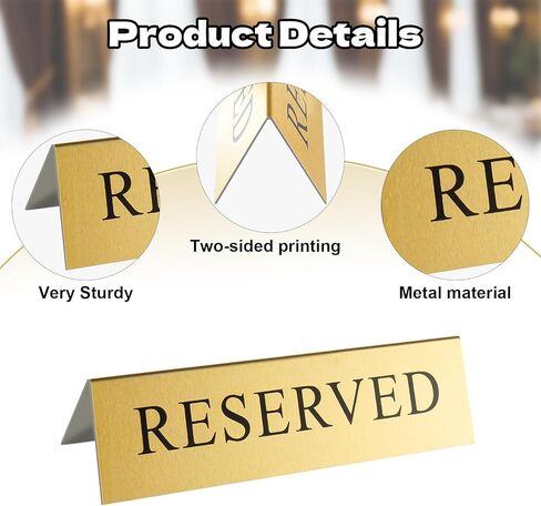 8-Pack Gold Metal Reserved Table Signs Double Sided for Wedding, Restaurant, Seating Reservation, Party Tables (6x1.6 in) in Saudi Arabia