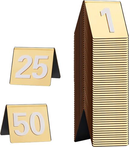 Gold Table Numbers 1-50 Acrylic Tent Style Table Number Card Signs Perfect for Restaurant Wedding Reception Party Events in Kuwait
