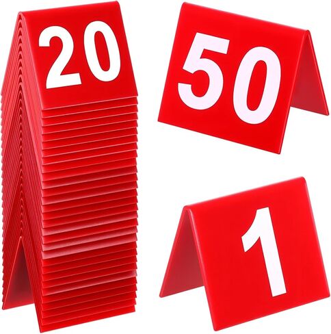 50 قطعة أرقام طاولة المطاعم 1-50، خيام أرقام الطاولة مزدوجة الجوانب، أرقام طاولات بلاستيكية حمراء لحفلات الزفاف، والولائم، والحفلات، وخدمة الطعام in Saudi Arabia