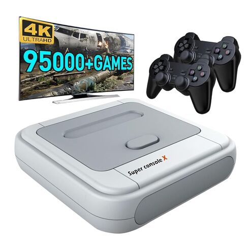 Kinhank Super Console X Retro Video Game Console تم تصميمه في أكثر من 95000 لعبة كلاسيكية ، وحدة تحكم المحاكي لدعم 4K TV HD ، ما يصل إلى 5 لاعبين ، LAN/WIFI ، هدايا للرجال الذين لديهم كل شيء ، 2 gamepads in Kuwait