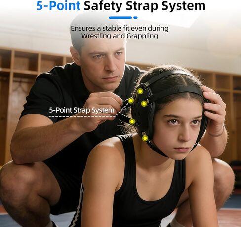 أغطية رأس للمصارعة، معدات مصارعة للشباب والكبار مع نظام حزام أمان من 5 نقاط، 11 فتحة تهوية لحماية الأذن، حجم قابل للتعديل للمصارعة (حجم عالمي، أغطية رأس وحقيبة محمولة) in Kuwait