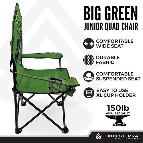 Black Sierra Camping Chair for Kids Ages 3-10, Children's Beach Chair with Cup Holder, Folding Child Lawn Chair with Carry Bag, Portable Chair for Travel Supports 150 Lbs. in Kuwait