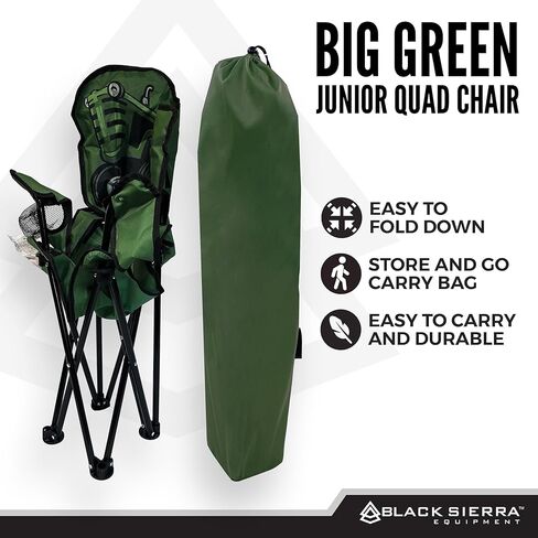 Black Sierra Camping Chair for Kids Ages 3-10, Children's Beach Chair with Cup Holder, Folding Child Lawn Chair with Carry Bag, Portable Chair for Travel Supports 150 Lbs. in Kuwait