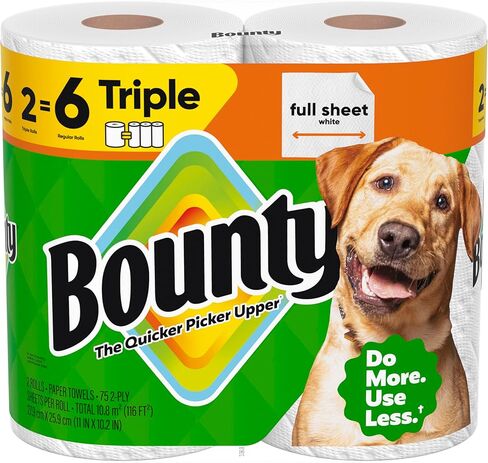 Bounty Full Sheet Paper Towels, White, 2 Triple Rolls = 6 Regular Rolls (Packaging May Vary) in Kuwait