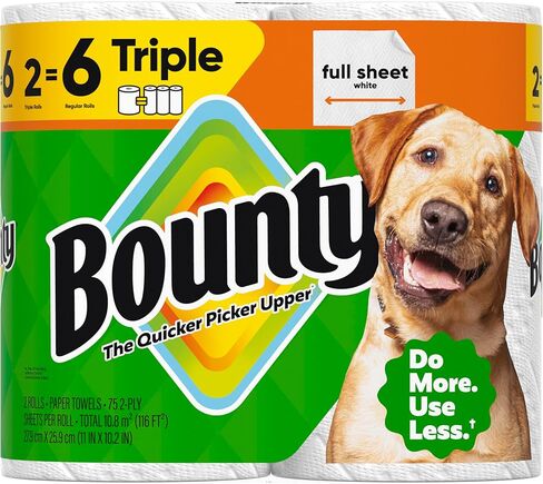 Bounty Full Sheet Paper Towels, White, 2 Triple Rolls = 6 Regular Rolls (Packaging May Vary) in Kuwait