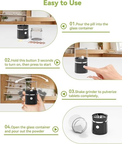 Cordless Electric Pill Crusher - Wodvalt Pill Crusher Fine Powder with Stainless Steel Blade, Grind and Pulverize for Pills & Vitamins Extremely Fine for Elderly and Pets (Black) in Saudi Arabia