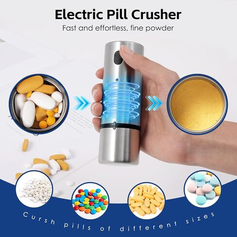 كسارة حبوب الدواء الكهربائية Vzaahu مسحوق ناعم محمول صغير من الفولاذ المقاوم للصدأ ومطحنة أقراص فيتامين لكبار السن in Kuwait