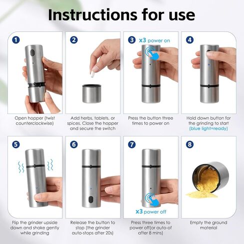 كسارة حبوب الدواء الكهربائية Vzaahu مسحوق ناعم محمول صغير من الفولاذ المقاوم للصدأ ومطحنة أقراص فيتامين لكبار السن in Kuwait