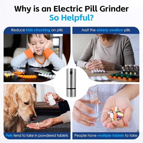 كسارة حبوب الدواء الكهربائية Vzaahu مسحوق ناعم محمول صغير من الفولاذ المقاوم للصدأ ومطحنة أقراص فيتامين لكبار السن in Kuwait