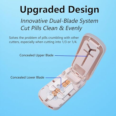 قاطعة حبوب الدواء للحبوب المتعددة، مقسم حبوب الدواء للحبوب الكبيرة والصغيرة والصغيرة 1/2 1/3 1/4 - شفرة مزدوجة مطورة لقطع نظيف، مع جهاز مركزي قابل للتعديل in Kuwait
