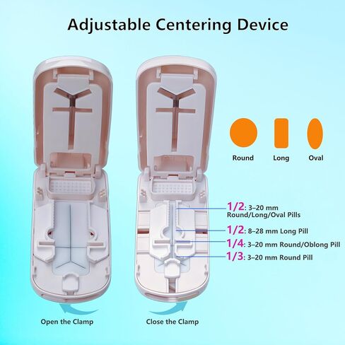 قاطعة حبوب الدواء للحبوب المتعددة، مقسم حبوب الدواء للحبوب الكبيرة والصغيرة والصغيرة 1/2 1/3 1/4 - شفرة مزدوجة مطورة لقطع نظيف، مع جهاز مركزي قابل للتعديل in Kuwait