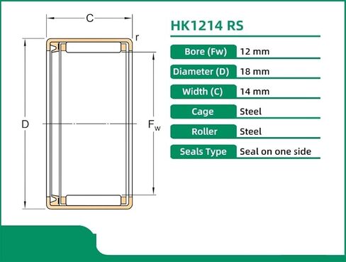 1PCS HK1214RS HK121814RS TLA1214RS 12X18X14 Seal On One Side Drawn Cup Needle Roller Bearings in Kuwait