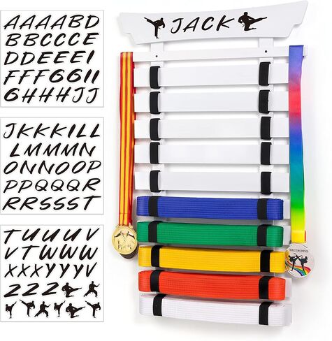 Karate Belt Display Rack with Stickers, Martial Arts Belt Display Holder, Taekwondo Belt Jiu Jitsu Belt BJJ Belt Display Hanging Holder for Adults in Kuwait