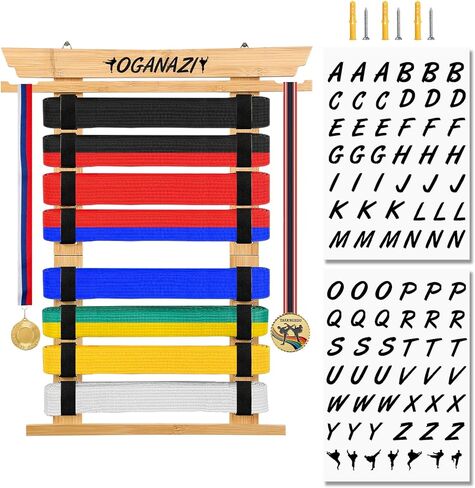 8 أحزمة رف عرض حزام الكاراتيه مع ملصقات شخصية، حامل عرض حزام التايكوندو مع رف ميدالية جانبية، حامل عرض أحزمة الفنون القتالية المرنة للتايكوندو والكاراتيه وهدايا BJJ in Kuwait