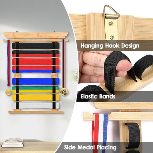 8 أحزمة رف عرض حزام الكاراتيه مع ملصقات شخصية، حامل عرض حزام التايكوندو مع رف ميدالية جانبية، حامل عرض أحزمة الفنون القتالية المرنة للتايكوندو والكاراتيه وهدايا BJJ in Kuwait