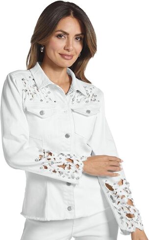 Masseys Women's Rhinestone Cutout Denim Jacket in Kuwait