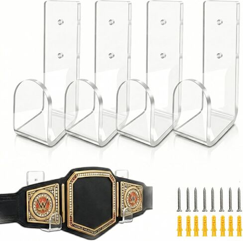 4 قطع من عرض حزام بطولة الأكريليك الشفاف - حامل عائم غير مرئي لمصارعة الفنون القتالية المختلطة (MMA) - مجموعة شماعات أفقية بسمك 5 مم مع براغي (يحمل حزامين) in Kuwait