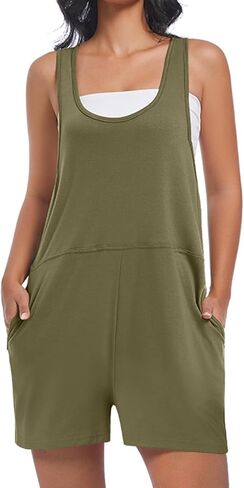 Women's Casual Loose Sleeveless Romper Harem Shorts Pants Jumpsuits Overalls with Pockets Summer Trendy Outfits in Kuwait