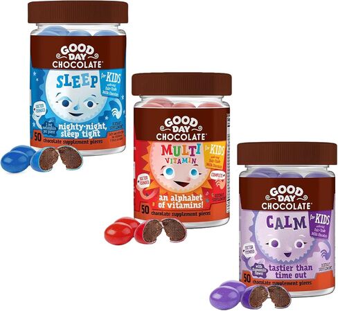 Good Day Chocolate Complete Multivitamin for Kids, Daily Supplement of Vitamins A, B6, B12, C, D, E, Folate and Biotin, Fair Trade and Non-GMO Chocolate, 2 Pack in Kuwait