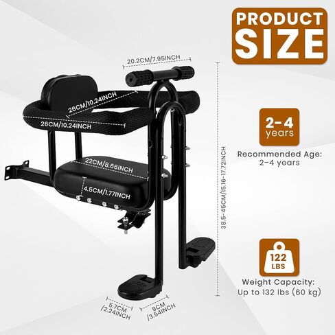 مقعد دراجة للأطفال مثبت في الأمام، مقعد دراجة للأطفال مع دواسات قدم وحاجز حماية، مناسب للأطفال من عمر 2 إلى 4 سنوات، متوافق مع جميع دراجات MTB للبالغين، بوزن 60 رطلاً in Kuwait