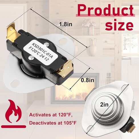Thermal Switch Thermostat Control, 120°F ON and 105°F Off, Snap Disc Thermostat Switch for Fireplace Blower Fans, Wood Stove Fans,Wall & Floor Furnaces,RV Refrigerator Cooling Fan, Solar Water Heater in Kuwait