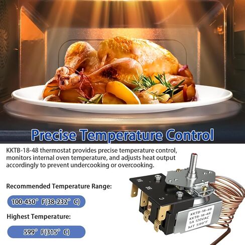 2026 New Upgraded KKTB-18-48 Oven Thermostat – Replacement for Robertshaw KKTB-18-48, 5A 120VAC, Max 599°F, 48" Capillary Tube – Fits for Awoco, Forno, Thor 30/36/48" Gas Range with 18" Oven Cavity in Kuwait