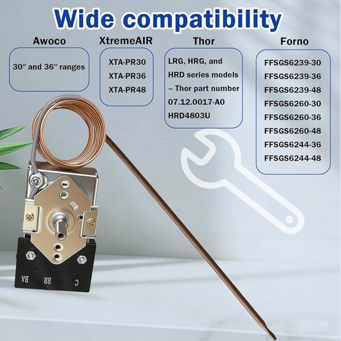 2026 New Upgraded KKTB-18-48 Oven Thermostat – Replacement for Robertshaw KKTB-18-48, 5A 120VAC, Max 599°F, 48" Capillary Tube – Fits for Awoco, Forno, Thor 30/36/48" Gas Range with 18" Oven Cavity in Kuwait